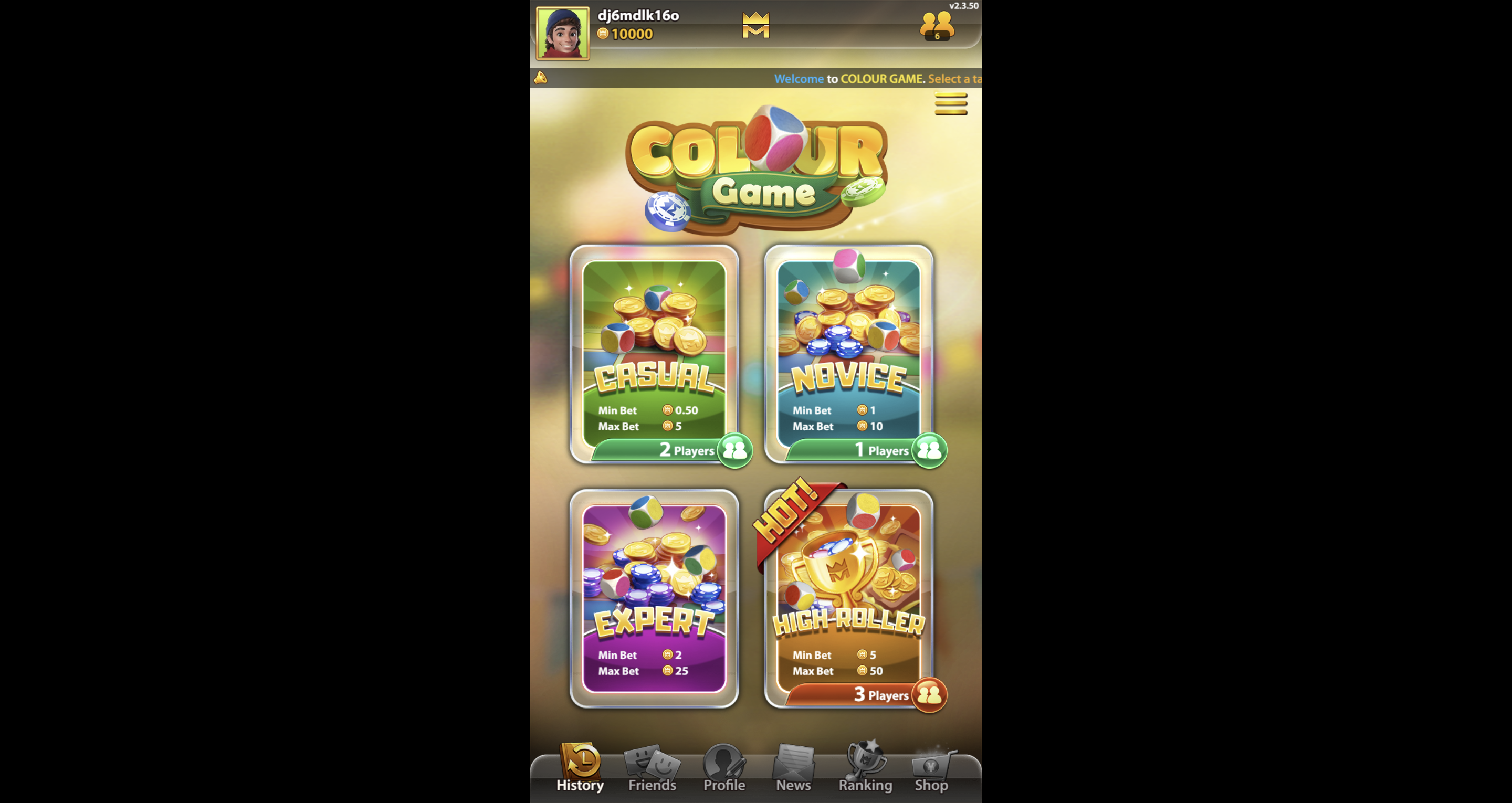 KingMidas "Colour Game" Interface