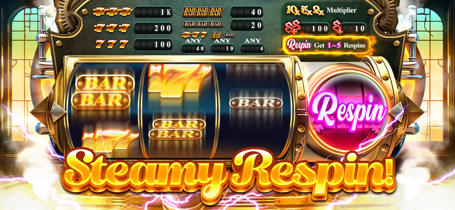 Turn up the heat with 777 Steampunk! Land special multipliers, bonus respins, and scattered payouts for a steaming-hot win! Turn up the heat with 777 Steampunk! Land special multipliers, bonus respins, and scattered payouts for a steaming-hot win!