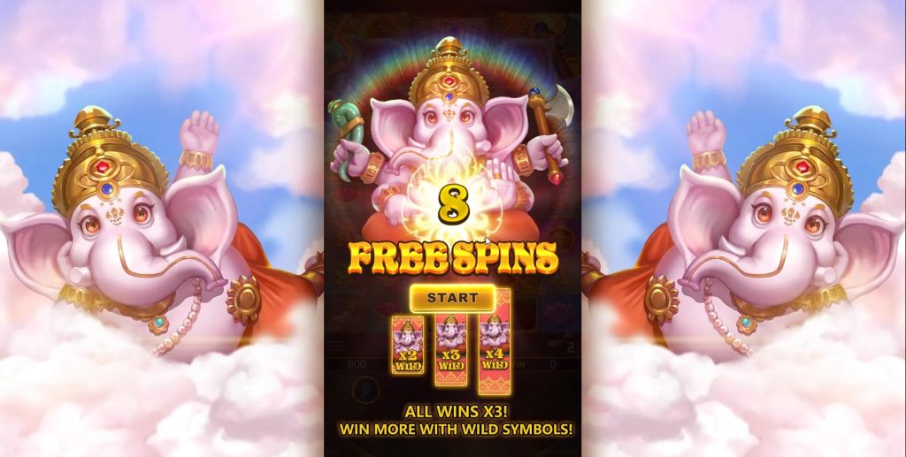 The divine bonus begins! In Lucky Ganesha, activate Free Spins with an initial 8 spins and witness all wins multiplied by x3! Get ready for amplified rewards with powerful Wild symbols!