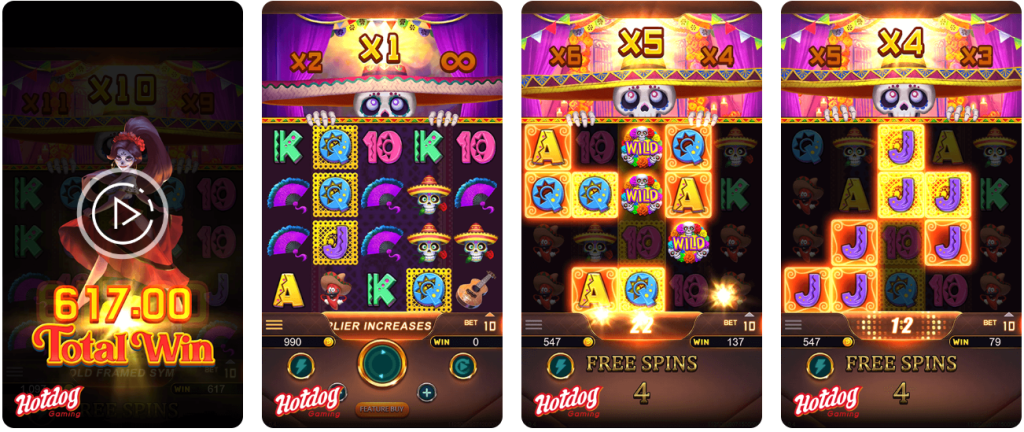 Feel the rhythm of wins! These Dead Fiesta Party gameplay moments highlight the dazzling cascades, how the multiplier increases, and the huge total wins awaiting you in the Free Spins fiesta!