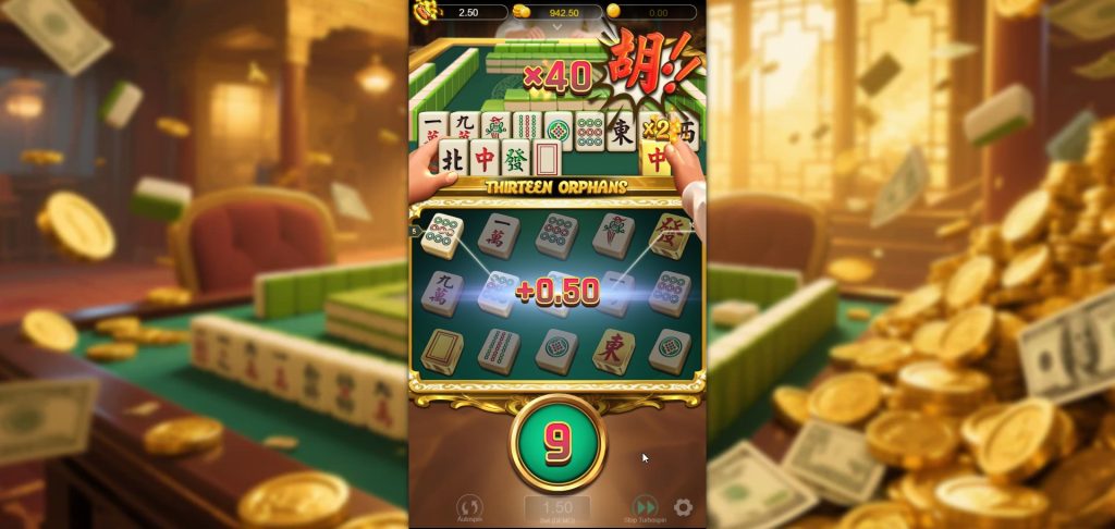 Witness the strategy! This Mahjong Deluxe Hand gameplay screenshot shows a thrilling moment with a x40 multiplier in action, highlighting the potential for massive payouts when those Mahjong hands align!