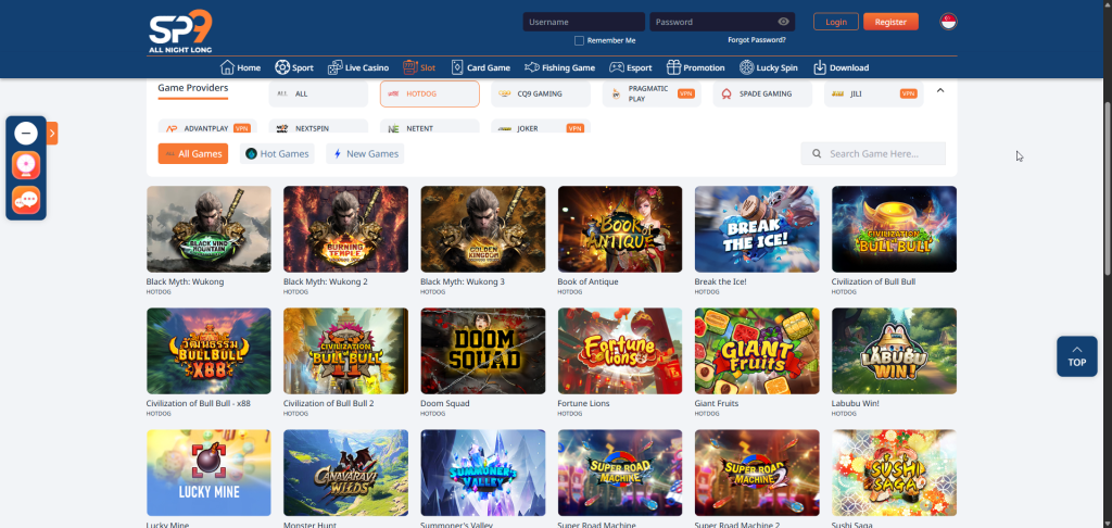 Your favorite HOTDOG GAMING slots, now just a click away on SP9 Casino! Which epic title will you conquer today? Hint: Black Myth: Wukong and Labubu Win! are waiting for you! ✨