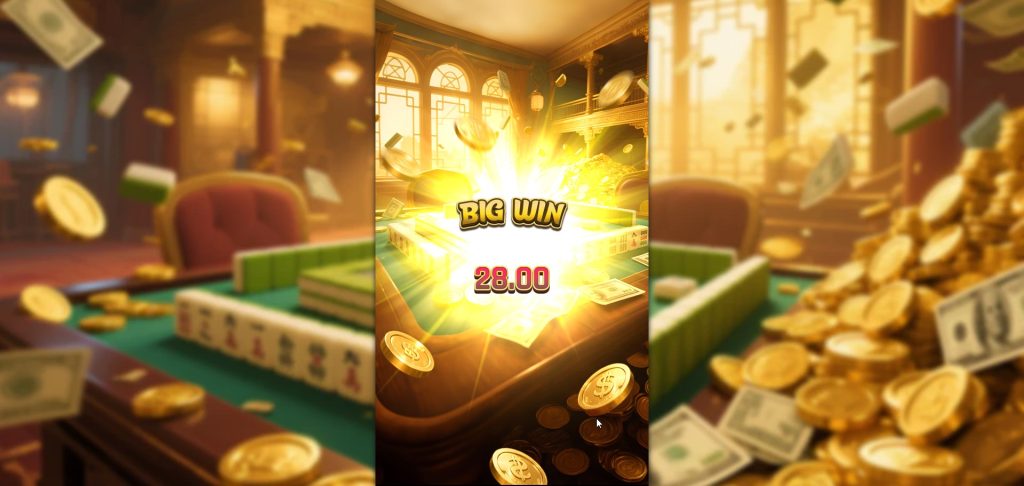 Celebrate a BIG WIN! 🎉 This Mahjong Deluxe Hand screenshot captures the exhilaration of a substantial payout, with coins cascading and the Mahjong table glowing with fortune. Your strategic play pays off!