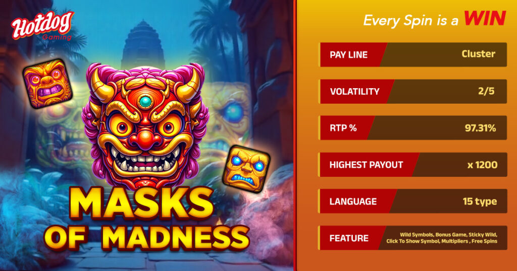Unmask the chaos. Claim your fortune. HOTDOG GAMING Masks of Madness redefines the art of spinning wins.