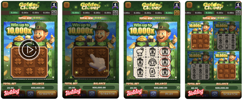 Golden Clover — Irish luck theme with a clean 3×3 scratch grid.