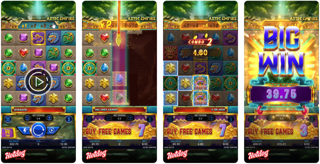 Aztec Empire — Free-game reel upgrade with Golden Symbols + 10x chance.